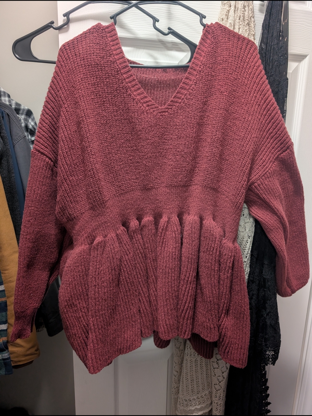 SHEIN Dusty Rose V-Neck Peplum Knit Sweater